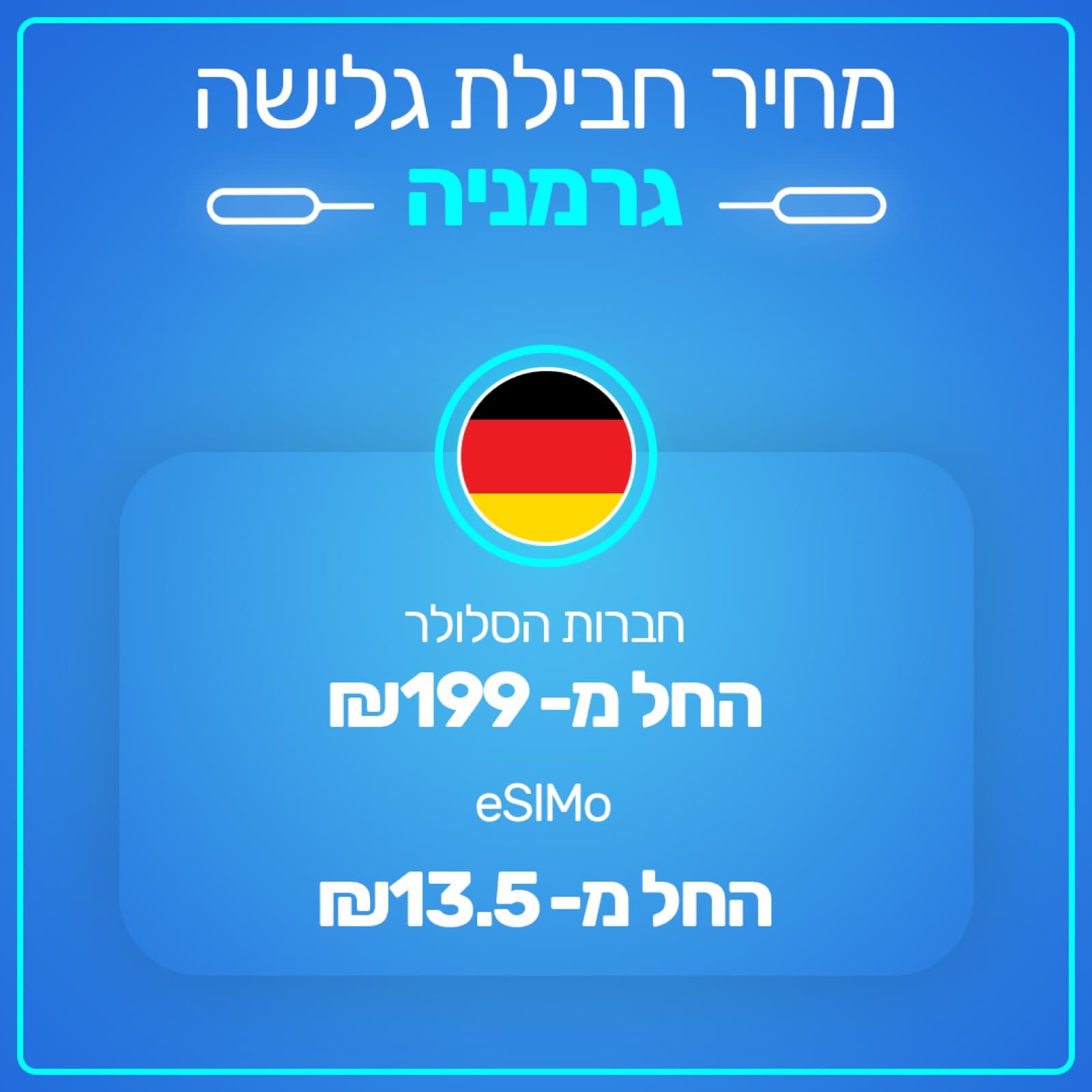 שקף מקרוסלת השוואת המחירים של eSIMo, יעד אחד עם דגל ושתי שורות מחיר