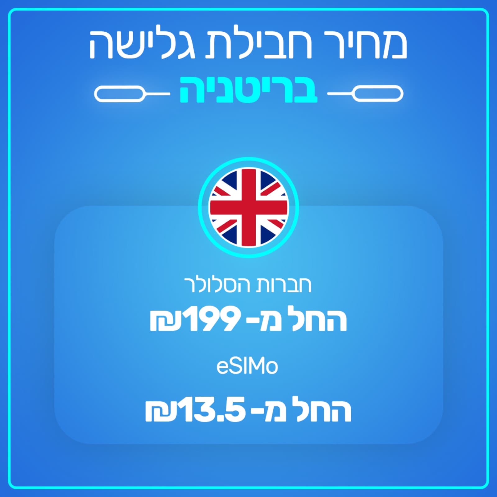 שקף מקרוסלת השוואת המחירים של eSIMo, יעד אחד עם דגל ושתי שורות מחיר