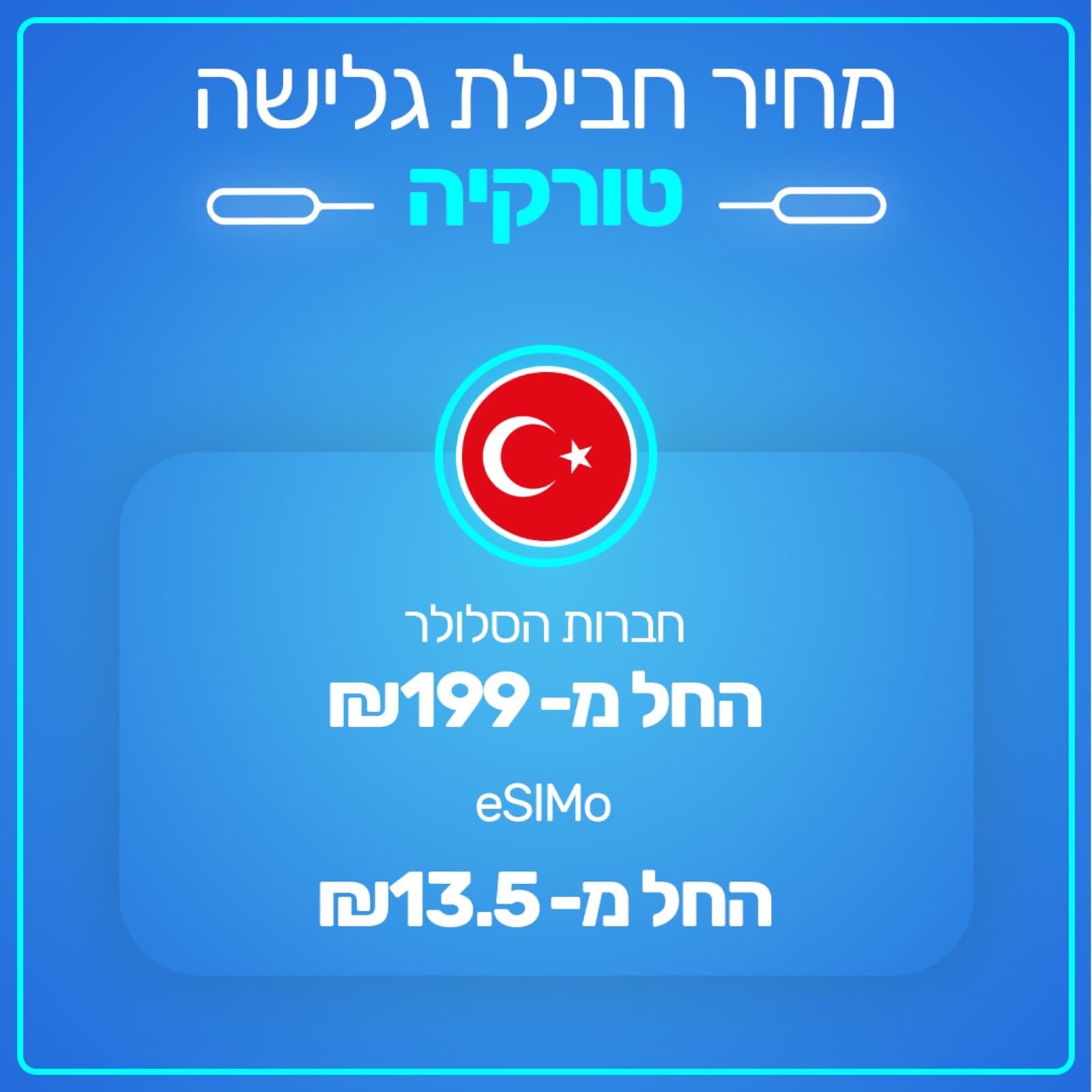 שקף מקרוסלת השוואת המחירים של eSIMo, יעד אחד עם דגל ושתי שורות מחיר