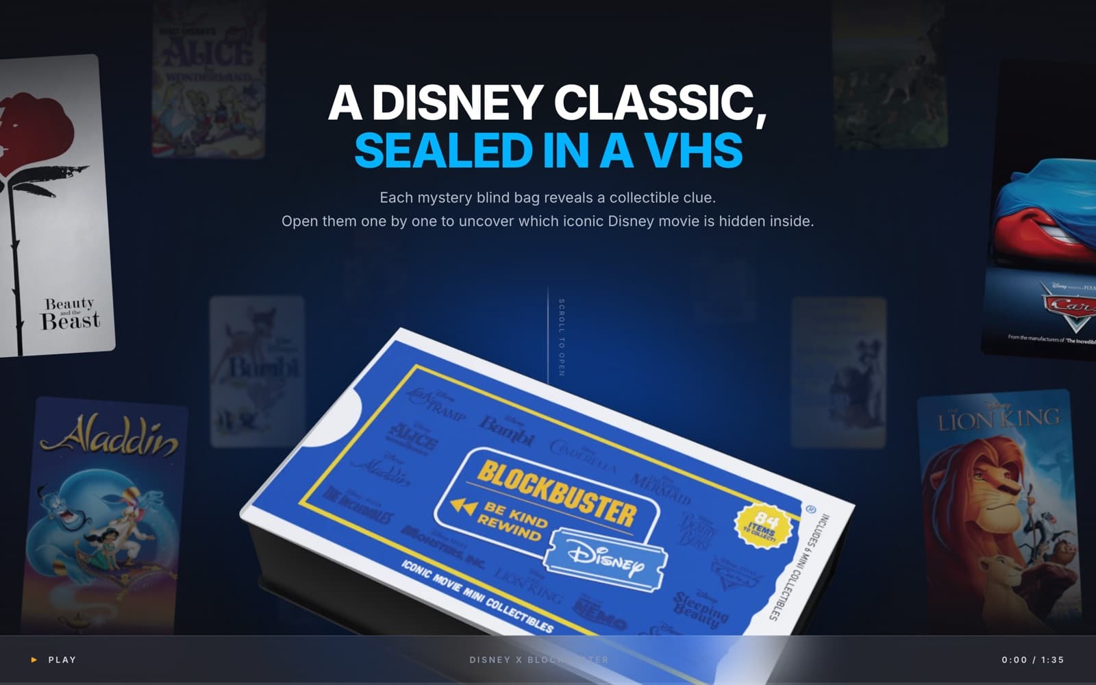 הפריים הראשון של דף הבית: הכותרת A Disney Classic, Sealed in a VHS מעל הקפסולה