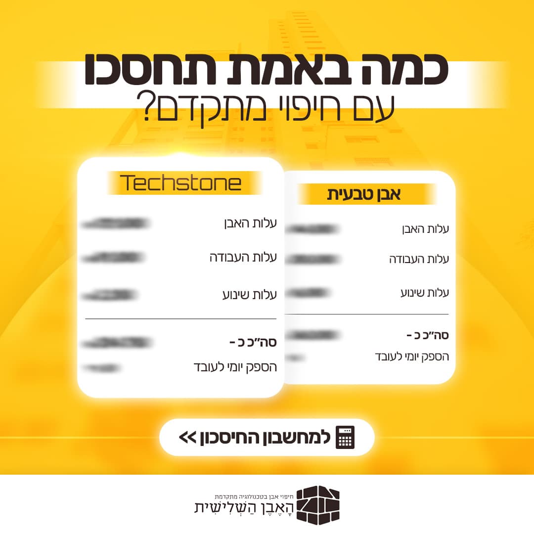 מודעת ההשוואה: טבלת עלויות בין TechStone לאבן טבעית עם קריאה למחשבון החיסכון